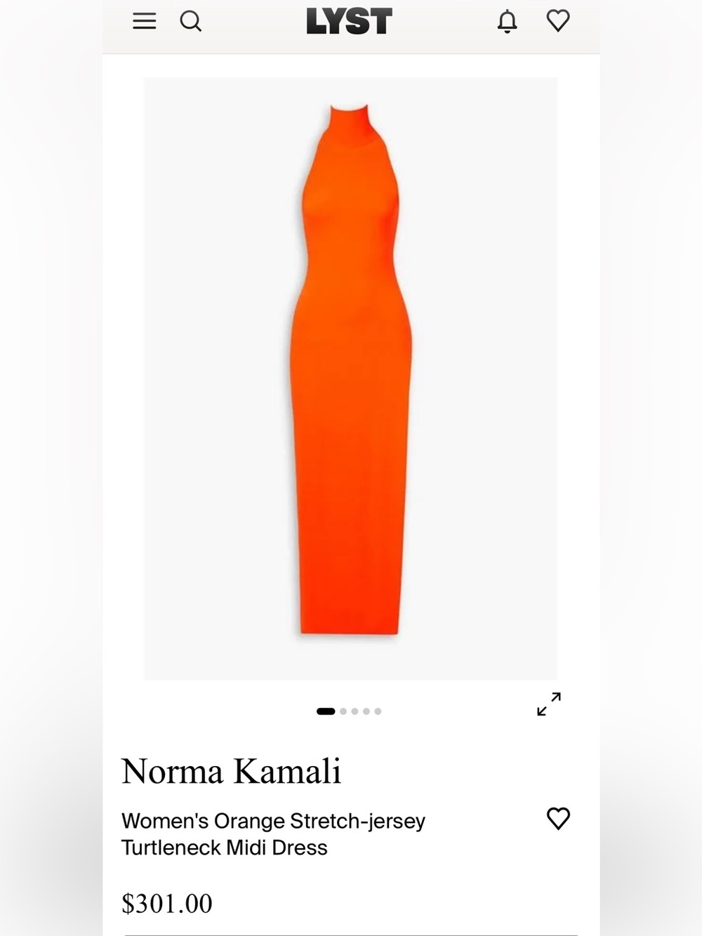 Norma Kamali Bright Orange Turtleneck Midi Dress